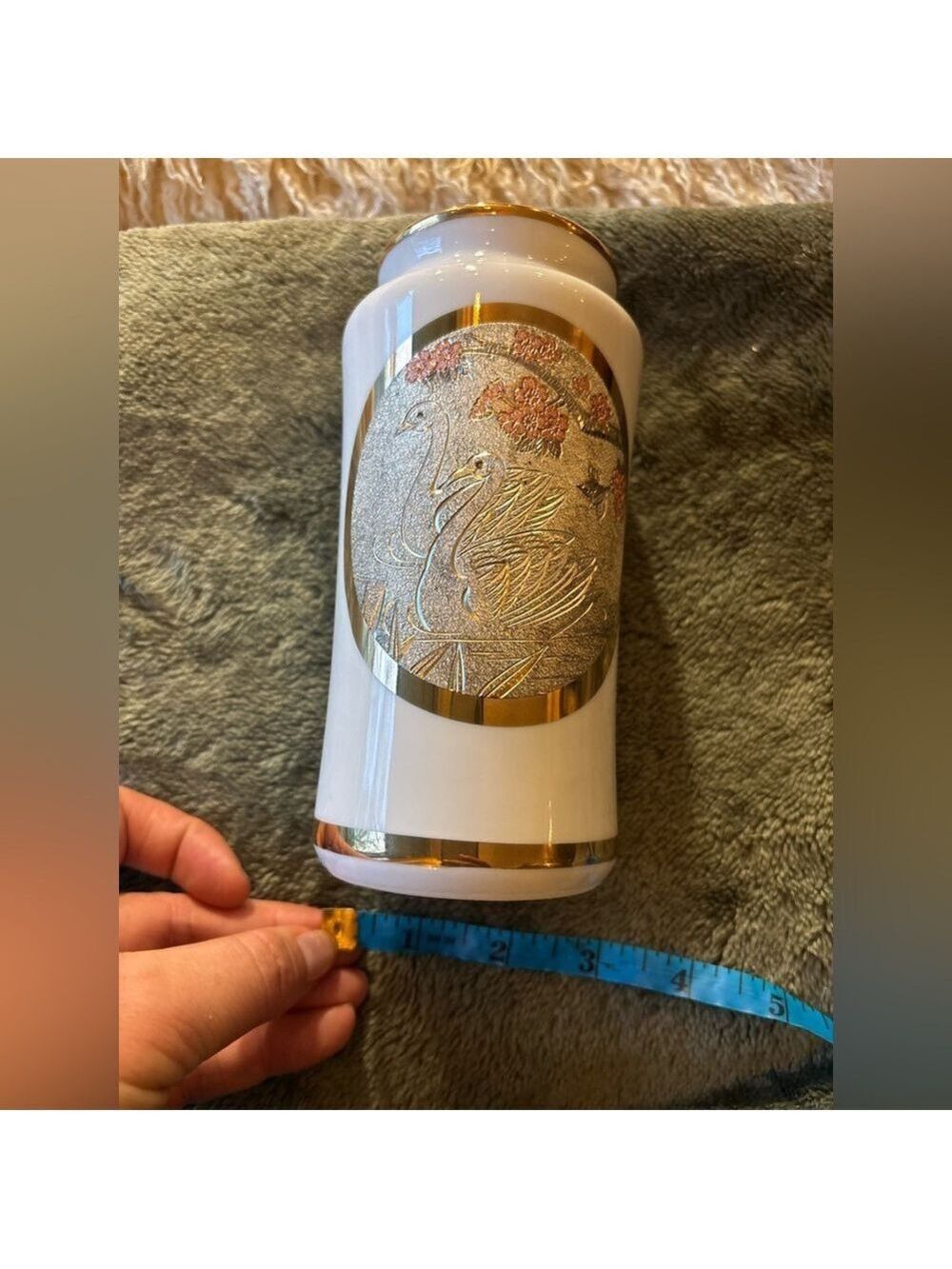 VINTAGE Japanese Chokin Art Vase • 24K Gold Swan Relief • Porcelain • EUC - Picture 15 of 15